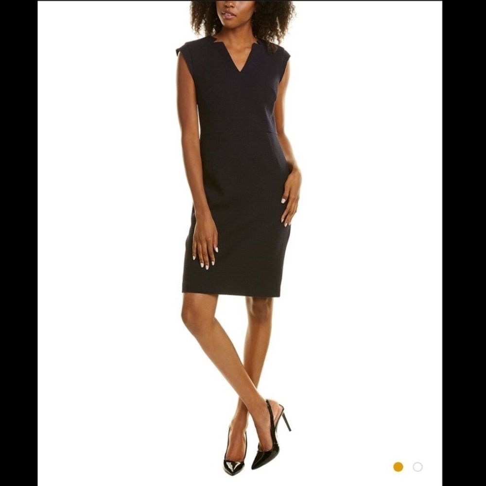 Brooks Brothers Navy Sheath Midi Dress V-Neck Cap Sleeve 6P